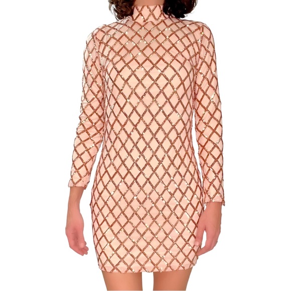 Fashion Nova Beige Diamond Patterned Sequin Bodycon Dress - Picture 5 of 11